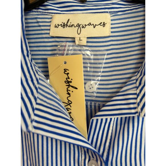 Wishing Waves Sz L Blue & White Stripes Long Sleeve Belted Dress NWT - Picture 5 of 5